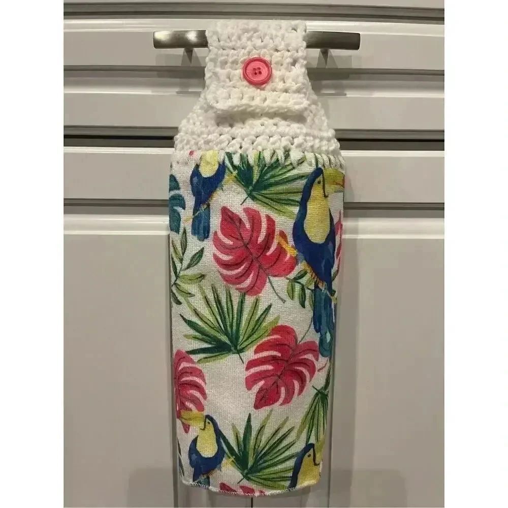 Crochet Top Kitchen Towel- Toucans and Ferns